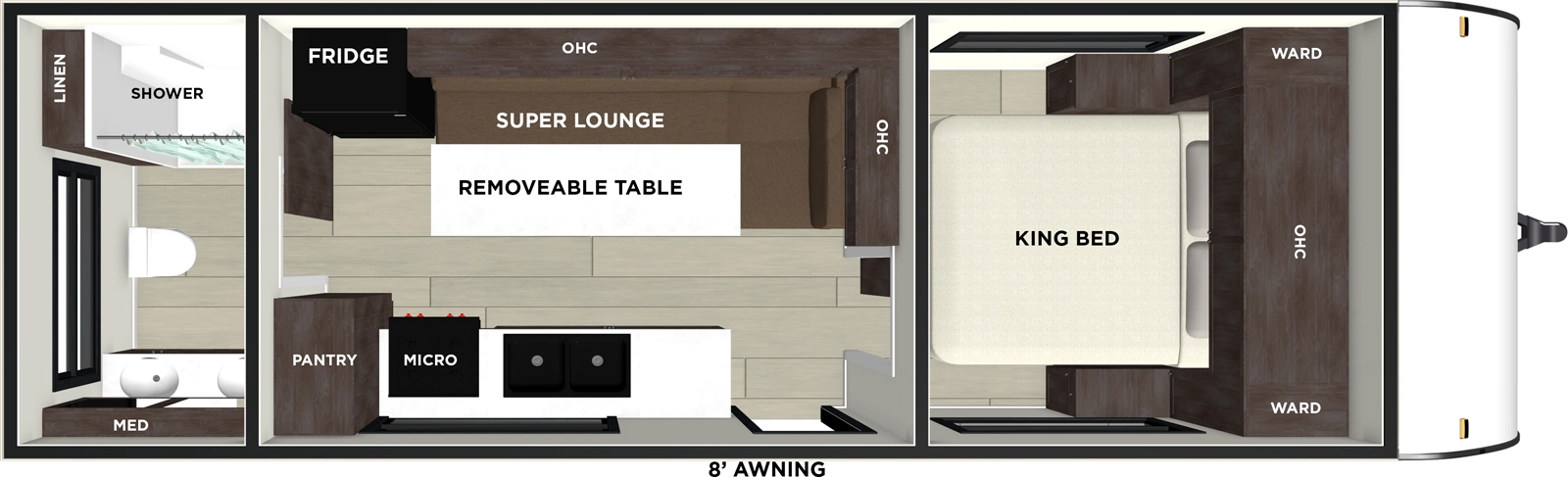 The Salem FSX 233RBLE floorplan has one entry and zero slide outs. Exterior features include: metal exterior and 12' awning. Interiors features include: front bedroom and rear bathroom.